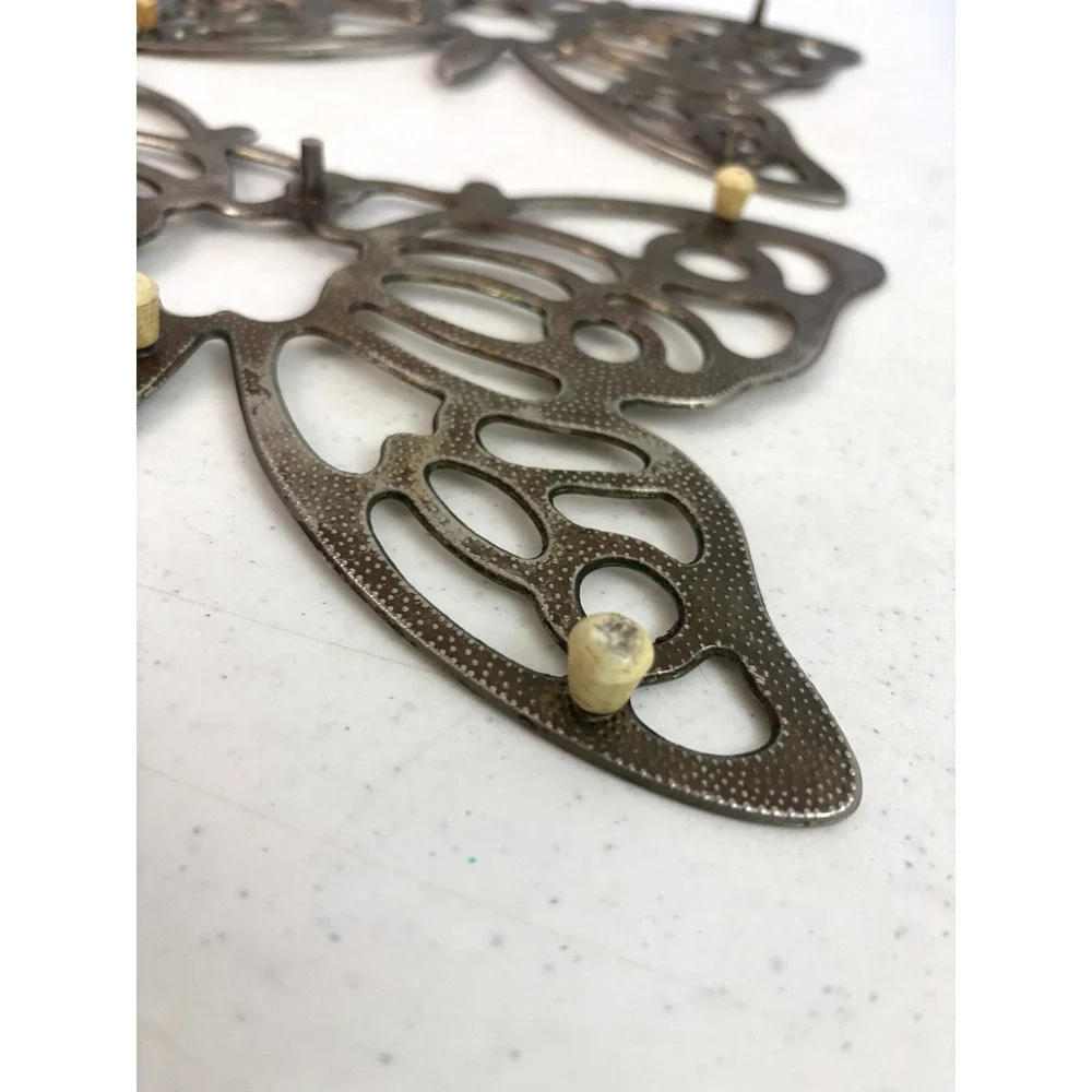 Vintage Metal Butterfly Trivets Silver Tone Openwork 10.5